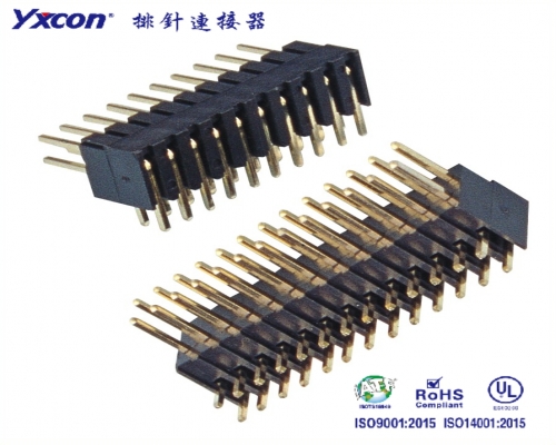 2.54Pin Header， Dual Rows， single plastic， H7.4， 90°