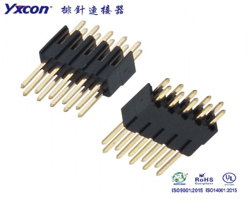 2.54Pin Header， Dual Rows， single plastic H7.4 180°