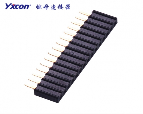 2.54Female Header，  single row，  180°，  Wave plastic