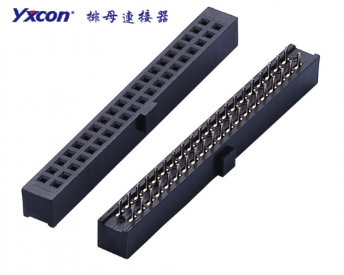 2.54Female Header，  Dual Rows，  180°，    Plug hole with convex point