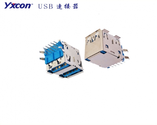 USB 3.0, AF , 90°, double-deck, Blue glue, GF