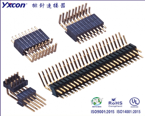 1.27-2.54 spacingPin Header,   Dual Row,   single/ double plastic ,90°